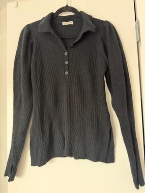 Ulla Johnson Women's Black Wool and Cashmere Chesca Ribbed Knit Sweater Size L